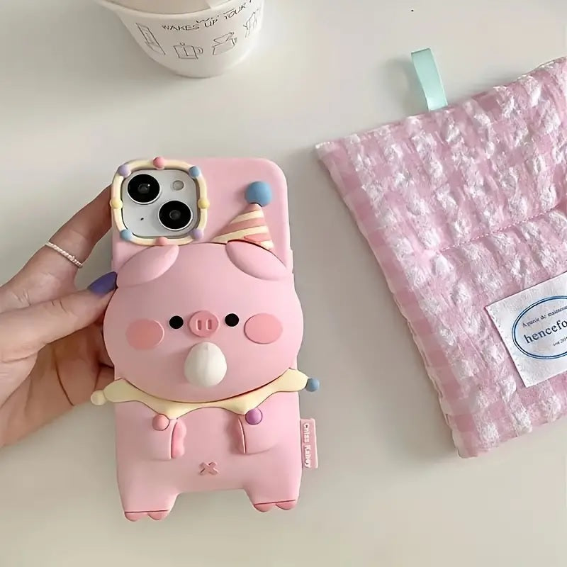 3D Pig Blowing Bubble Gum Squishy Toy Piglet Pink Cartoon Play Case